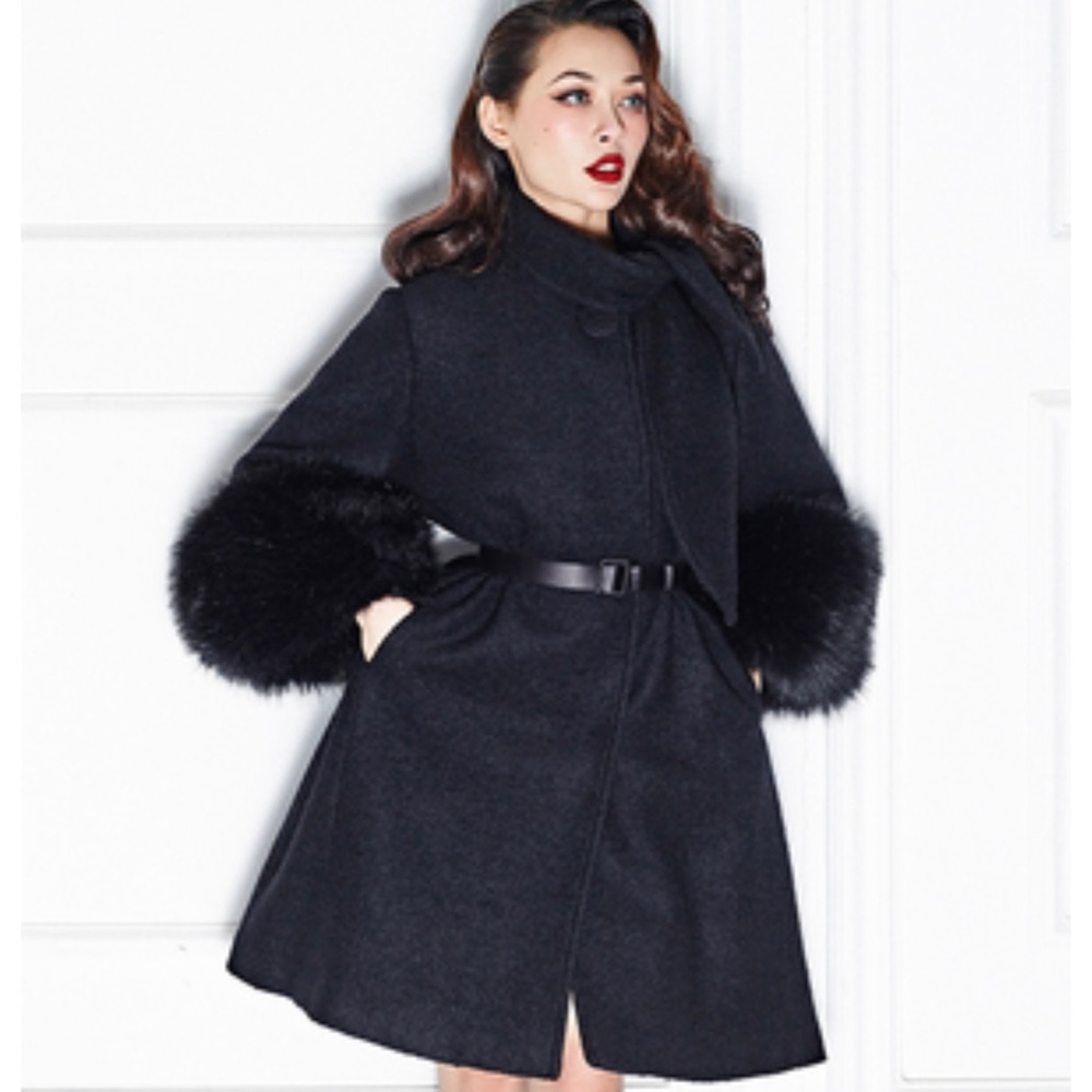 Le Palais Vintage retro old Hollywood classic 50’s style black coat (One Size)